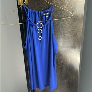 INC International Concepts Blue Tank with jewels at the neckline.